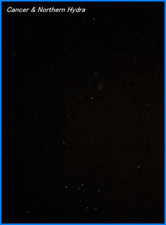 Photograph showing the constellation of Cancer and the Northern region of Hydra. Click for a full-size photo (Copyright Martin J Powell, 2005)