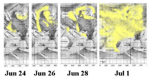 Sketch showing the emergence of a dust storm in 2001, drawn by Richard J McKim (click for full-size version)