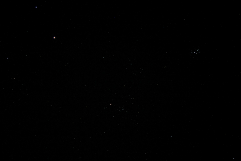 Photograph showing Mars in Taurus in late November 2022 (Copyright Martin J Powell 2022)