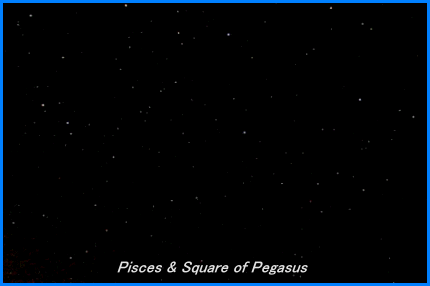 Photograph showing the constellations of Pisces, western Aries, Triangulum and the Great Square of Pegasus. Click for full-size photo (Copyright Martin J Powell, 2005)