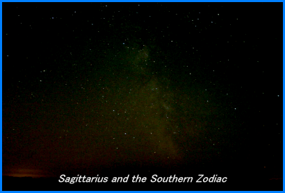 Photograph showing the constellation of Sagittarius and other constellations in the vicinity of the Southern zodiac. Click for a full-size photo (Copyright Martin J Powell, 2005)