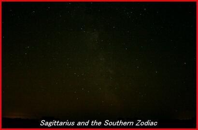 Photograph showing the constellation of Sagittarius and other constellations in the vicinity of the Southern zodiac. Click for a full-size photo (Copyright Martin J Powell, 2005)