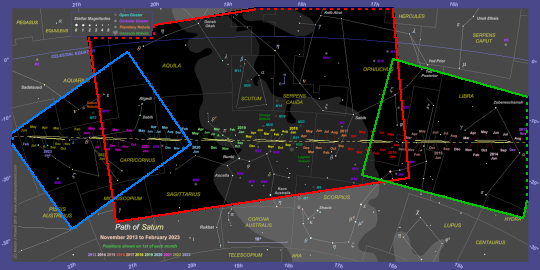 Chart showing the areas of the 2014-22 star chart which are covered by the photographs. Dashed lines indicate that the photograph extends beyond the boundary of the star chart