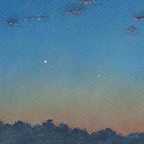 'Conjunction of Venus and Mercury  18 January 2015': a painting by Oli Froom (Image: Oli Froom/ASOD)