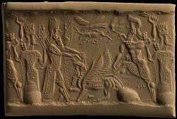 Gilgamesh and Enkidu kill the Bull of Heaven while Ishtar tries to prevent them (� The Trustees of the British Museum)