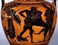 Heracles fighting the Nemean Lion as depicted on an Attic black figure neck amphora from ancient Greece (Image: Swarthmore College)